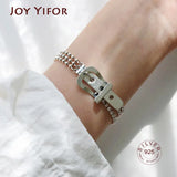925 Silver Belt Buckle Bracelet Vintage Punk Bead Chain Bangles