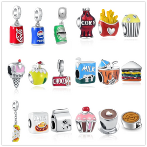 925 Silver Coffee Milk Charm Bead Bracelet Pendant DIY Jewelry Gift