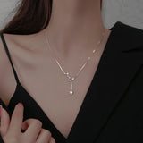 925 Silver Big Dipper Necklace with Flash Diamond Tassel Clavicle Chain