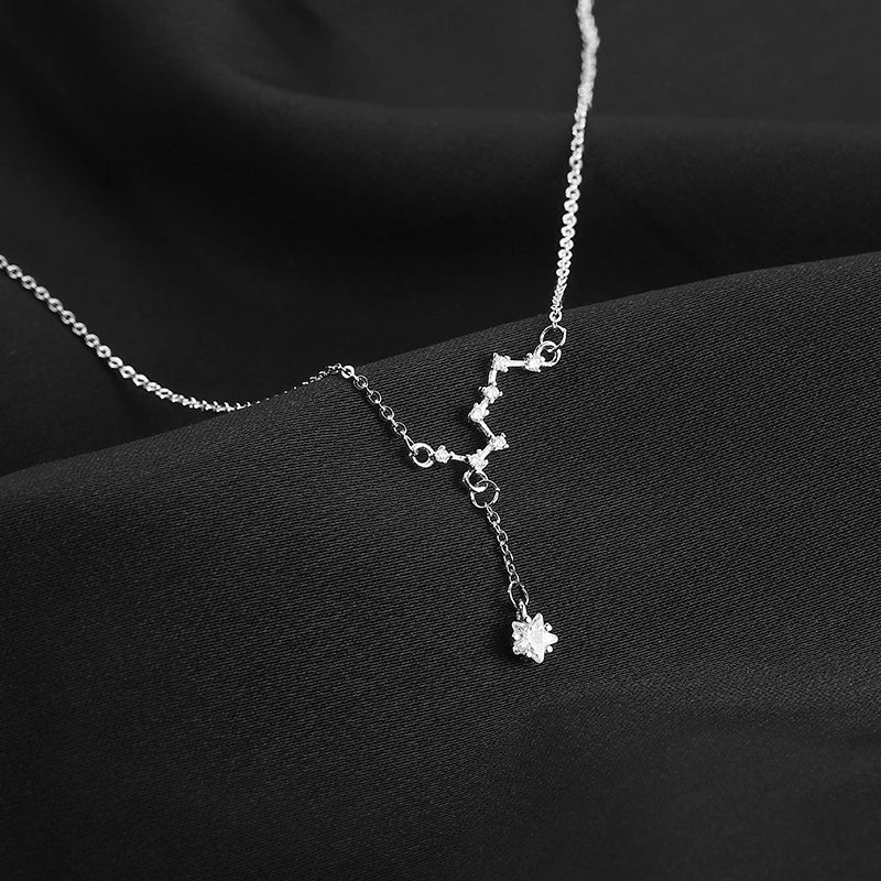 925 Silver Big Dipper Necklace with Flash Diamond Tassel Clavicle Chain