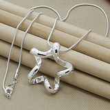 925 Silver Big 5-Pointed Star Pendant Necklace Women Jewelry