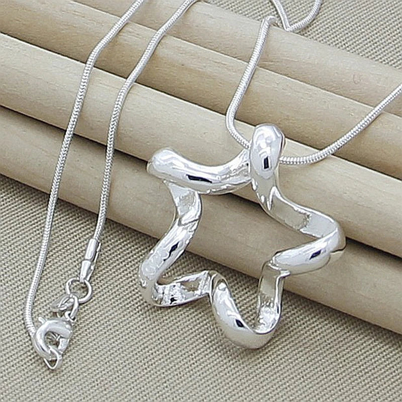 925 Silver Big 5-Pointed Star Pendant Necklace Women Jewelry