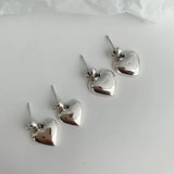 925 Silver Big Heart Drop Earrings Women Girls Retro Silver 925 Jewelry
