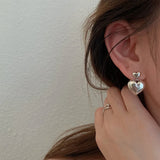 925 Silver Big Heart Drop Earrings Women Girls Retro Silver 925 Jewelry