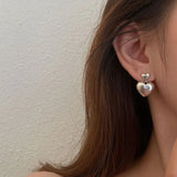 925 Silver Big Heart Drop Earrings Women Girls Retro Silver 925 Jewelry