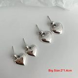 925 Silver Big Heart Drop Earrings Women Girls Retro Silver 925 Jewelry