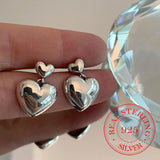 925 Silver Big Heart Drop Earrings Women Girls Retro Silver 925 Jewelry