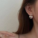 925 Silver Big Heart Drop Earrings Women Girls Retro Silver 925 Jewelry