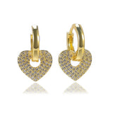 925 Silver Heart Drop Earring Crystal Pave Clips Gift