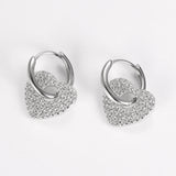 925 Silver Heart Drop Earring Crystal Pave Clips Gift