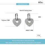 925 Silver Heart Drop Earring Crystal Pave Clips Gift