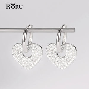 925 Silver Heart Drop Earring Crystal Pave Clips Gift