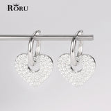 925 Silver Heart Drop Earring Crystal Pave Clips Gift