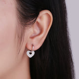 925 Silver Heart Drop Earring Crystal Pave Clips Gift