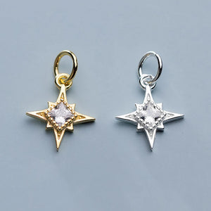 925 Silver Star Charms with Zircon for DIY Jewelry Making
