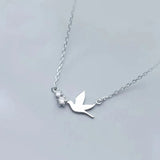 925 Silver Bird Zircon Pendant Necklace Women Wedding Jewelry
