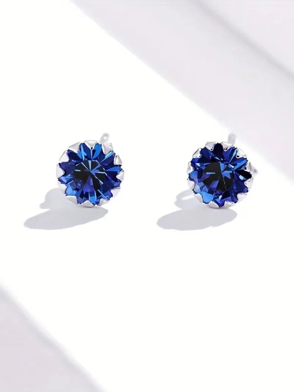 925 Silver Birthstone Gemstone Stud Earring Women Girl Men Fine Jewelry