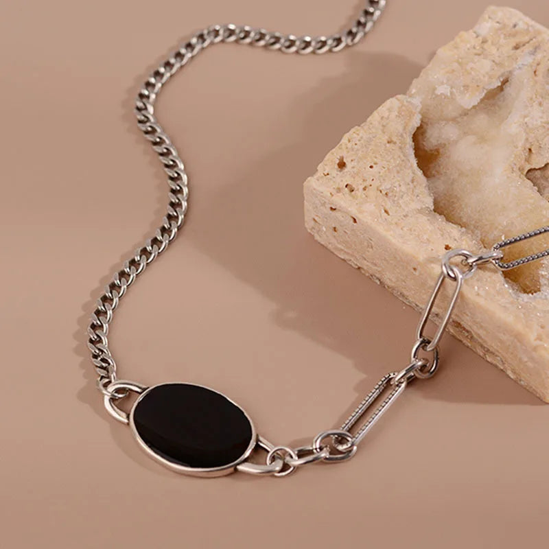 925 Silver Oval Chain Choker Necklace Women Fine Jewelry
