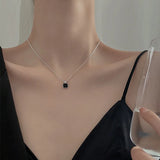 925 Silver Square Necklace Women Pendants High-end Jewelry Wedding Party Gift