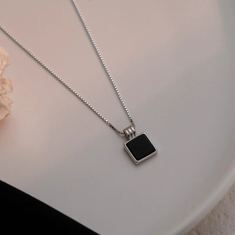 925 Silver Square Necklace Women Pendants High-end Jewelry Wedding Party Gift