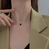 925 Silver Square Necklace Women Pendants High-end Jewelry Wedding Party Gift