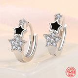 925 Silver Stars Zircon Hoop Earrings Women Wedding Jewelry