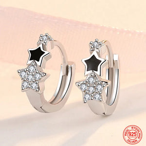 925 Silver Stars Zircon Hoop Earrings Women Wedding Jewelry