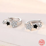 925 Silver Stars Zircon Hoop Earrings Women Wedding Jewelry