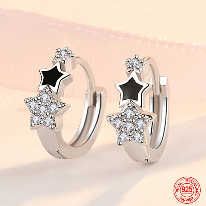 925 Silver Stars Zircon Hoop Earring Wedding Jewelry Gift