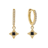 925 Silver Cross Stone Bead Pendant Hoop Earrings
