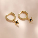 925 Silver Cross Stone Bead Pendant Hoop Earrings
