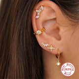 925 Silver Zircon Clip On Earrings No Pierced Cartilage Earcuff Charming Gift
