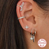 925 Silver Zircon Clip On Earrings No Pierced Cartilage Earcuff Charming Gift