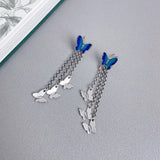 925 Silver Butterfly Long Earrings Retro Enamel Tassel E187