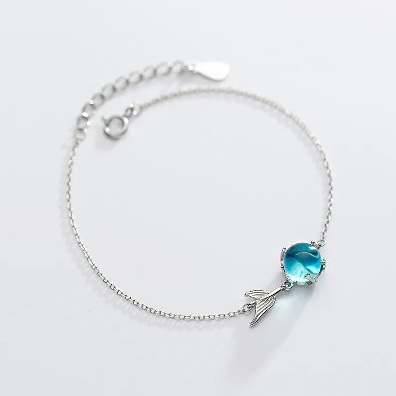 925 Silver Mermaid Charm Bracelet Crystal Women Wedding Party Gift