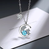 925 Silver Crystal Moon Necklace Women Fine Jewelry
