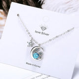 925 Silver Crystal Moon Necklace Women Fine Jewelry