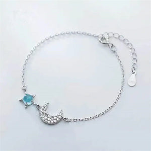 925 Silver Crystal Star Moon Bracelet for Women Girls