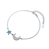 925 Silver Crystal Star Moon Bracelet for Women Girls