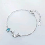 925 Silver Crystal Star Moon Bracelet for Women Girls