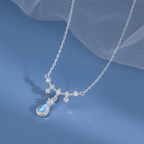 925 Silver Droplet Necklace Moonlight Stone Pendant Summer Jewelry
