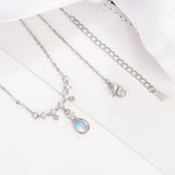 925 Silver Droplet Necklace Moonlight Stone Pendant Summer Jewelry