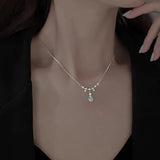 925 Silver Droplet Necklace Moonlight Stone Pendant Summer Jewelry