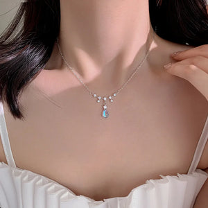 925 Silver Droplet Necklace Moonlight Stone Pendant Summer Jewelry
