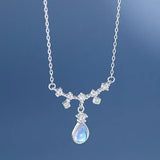 925 Silver Droplet Necklace Moonlight Stone Pendant Summer Jewelry