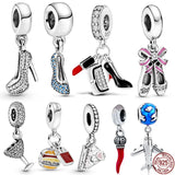 925 Silver Zircon High Heels Charm for Bracelet DIY