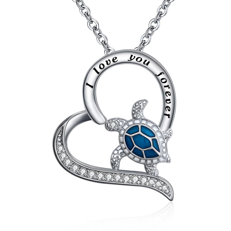 925 Silver Sea Turtle Necklace I Love You Forever Pendant