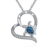 925 Silver Sea Turtle Necklace I Love You Forever Pendant Holiday Beachy Jewelry