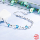 925 Silver Heart Crystal Bracelet Women Wedding Jewelry