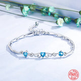 925 Silver Heart Crystal Bracelet Women Wedding Jewelry
